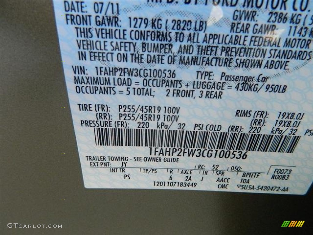 2012 Taurus Color Code JY for Ginger Ale Photo #58149624