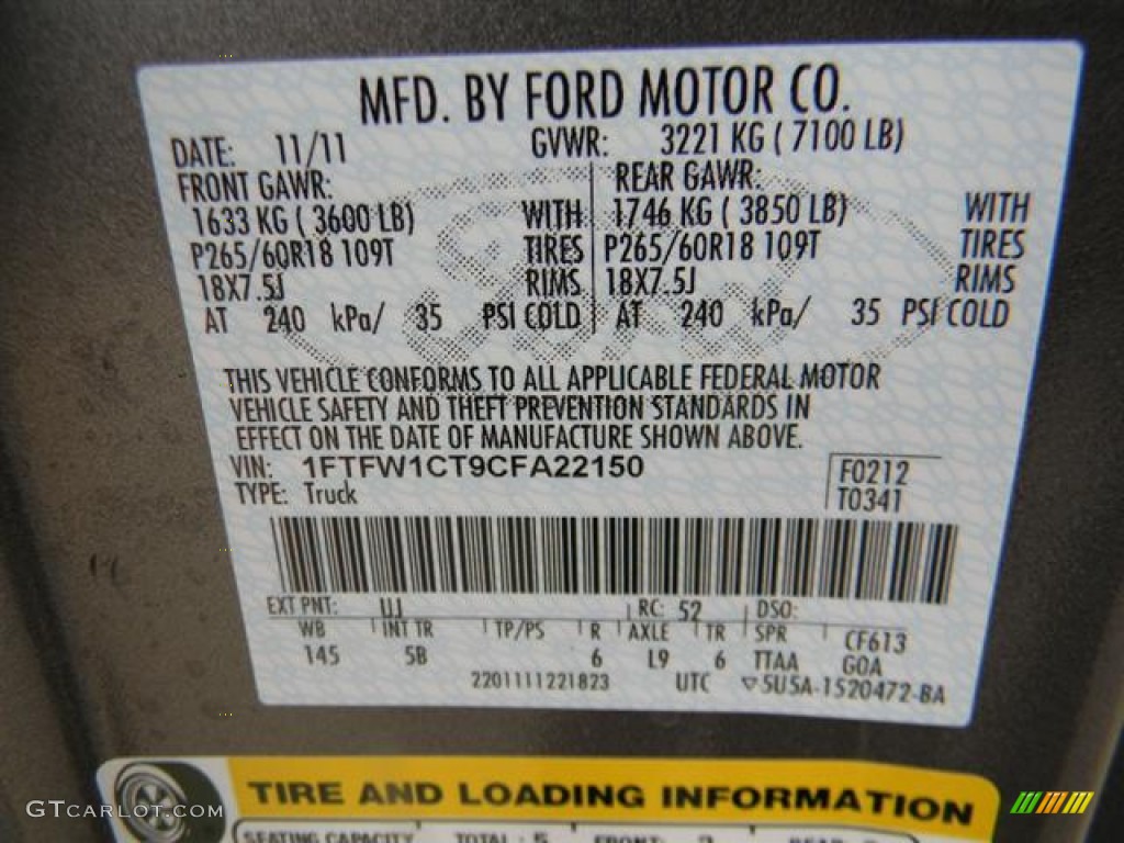 2012 F150 Color Code UJ for Sterling Gray Metallic Photo #58149965