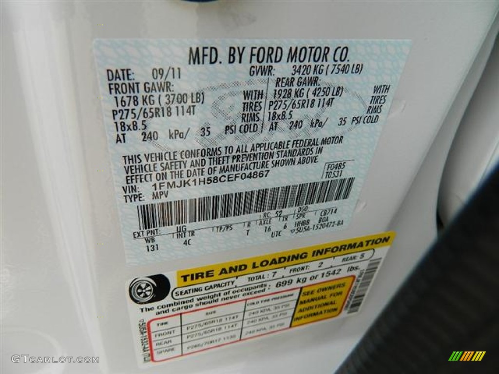 2012 Expedition Color Code UG for White Platinum Tri-Coat Photo #58151534