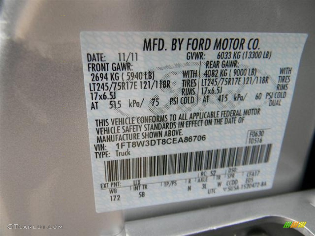 2012 F350 Super Duty Color Code UX for Ingot Silver Metallic Photo #58152896