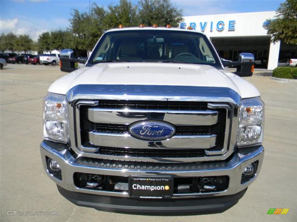 2012 F350 Super Duty Lariat Crew Cab 4x4 Dually - White Platinum Metallic Tri-Coat / Adobe photo #2