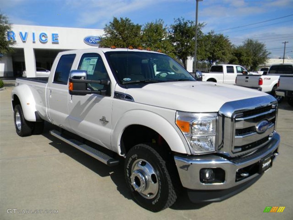 2012 F350 Super Duty Lariat Crew Cab 4x4 Dually - White Platinum Metallic Tri-Coat / Adobe photo #3