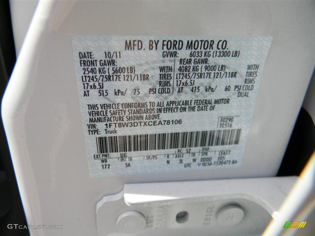 2012 F350 Super Duty Color Code UG for White Platinum Metallic Tri-Coat Photo #58153320