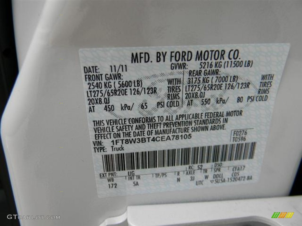 2012 F350 Super Duty Color Code UG for White Platinum Metallic Tri-Coat Photo #58153433