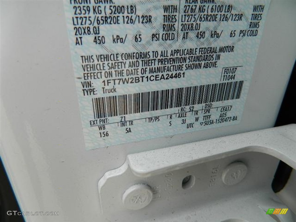 2012 F250 Super Duty Color Code Z1 for Oxford White Photo #58153829