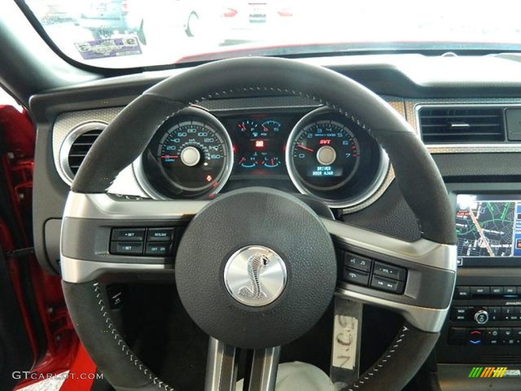 2012 Ford Mustang Shelby GT500 SVT Performance Package Coupe Charcoal Black/White Steering Wheel Photo #58159715