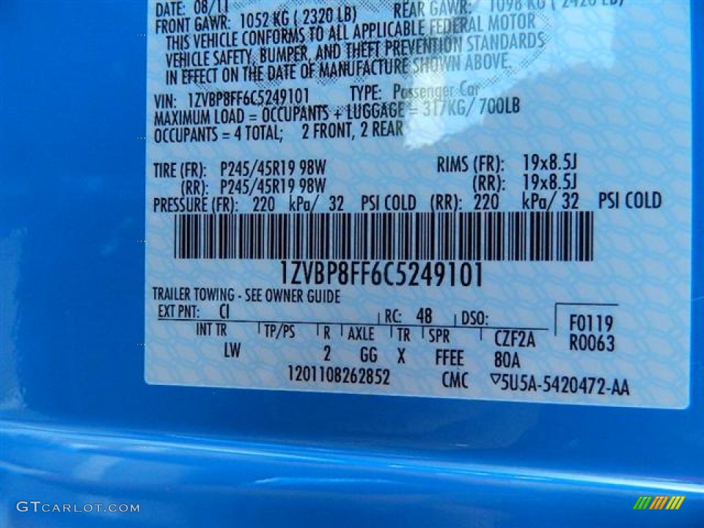 2012 Mustang Color Code CI for Grabber Blue Photo #58159855