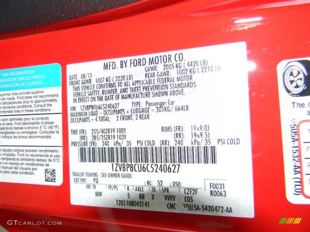 2012 Mustang Color Code PQ for Race Red Photo #58160315