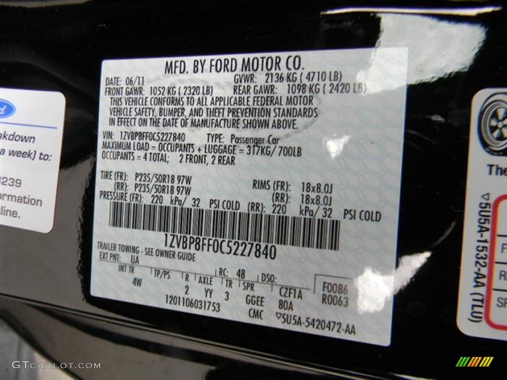 2012 Mustang Color Code UA for Black Photo #58160555
