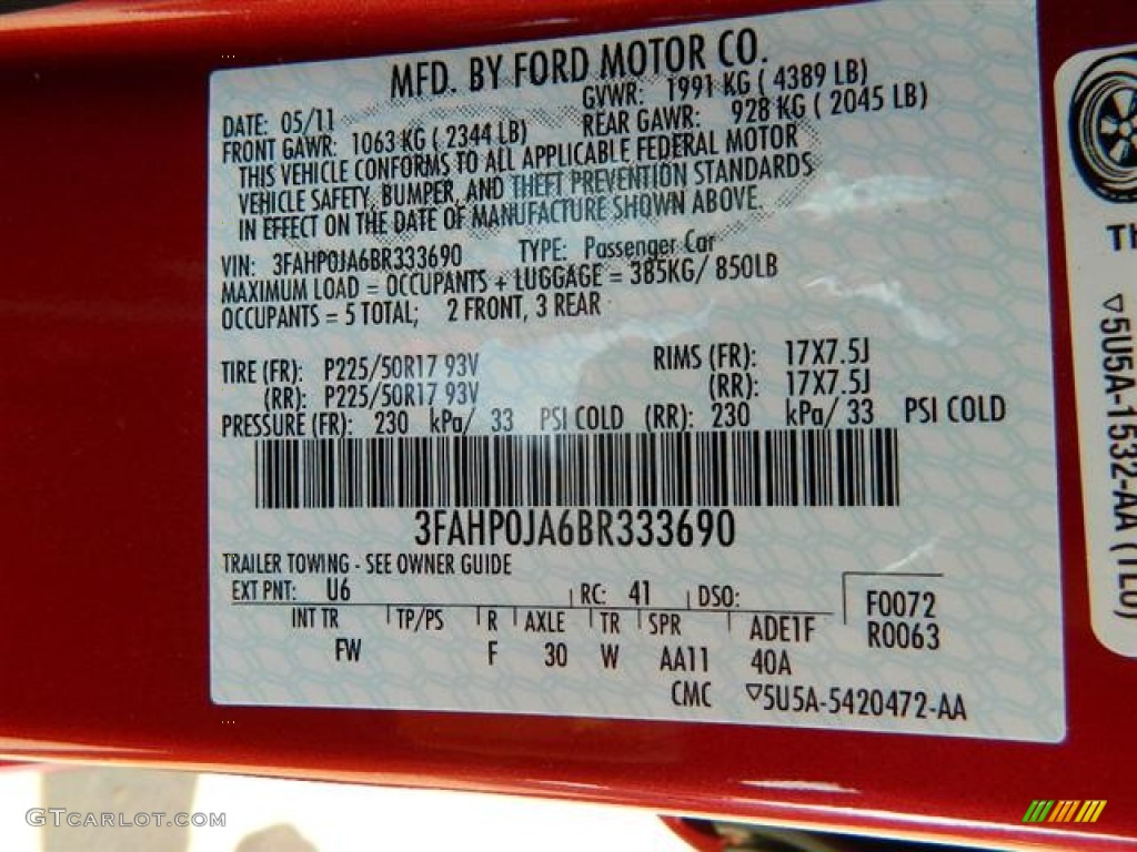 2011 Fusion Color Code U6 for Red Candy Metallic Photo #58160837