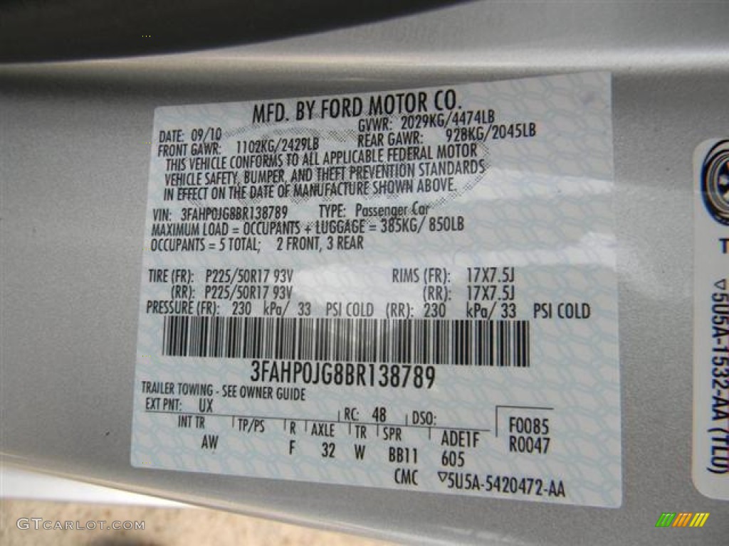 2011 Fusion Color Code UX for Ingot Silver Metallic Photo #58161458