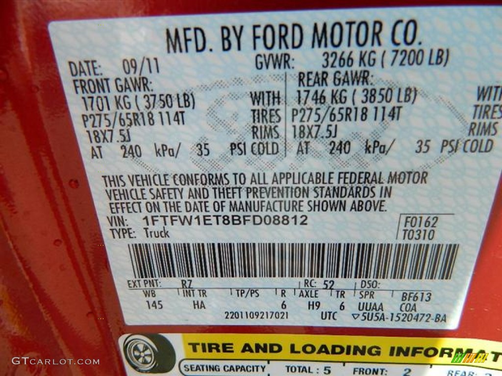 2011 F150 Color Code RZ for Red Candy Metallic Photo #58167178