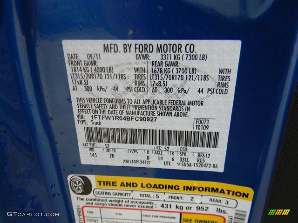 2011 F150 Color Code SZ for Blue Flame Metallic Photo #58167818