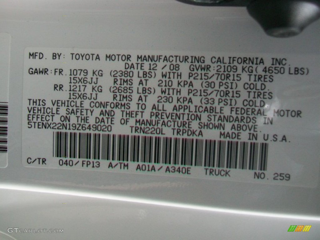 2009 Tacoma Regular Cab - Super White / Graphite Gray photo #28