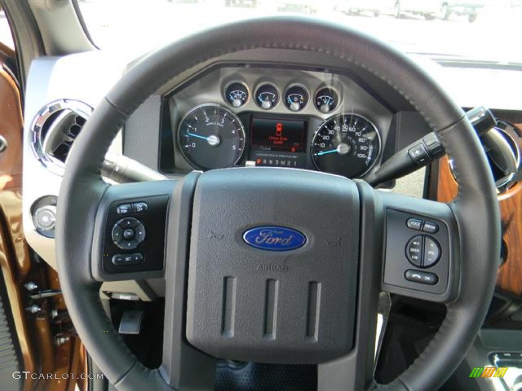 2011 Ford F250 Super Duty Lariat Crew Cab 4x4 Black Two Tone Leather Steering Wheel Photo #58172133