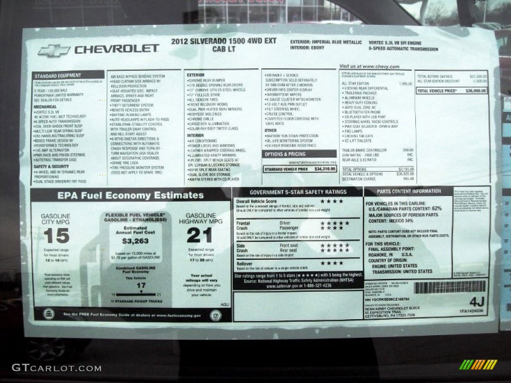 2012 Chevrolet Silverado 1500 LT Extended Cab 4x4 Window Sticker Photos