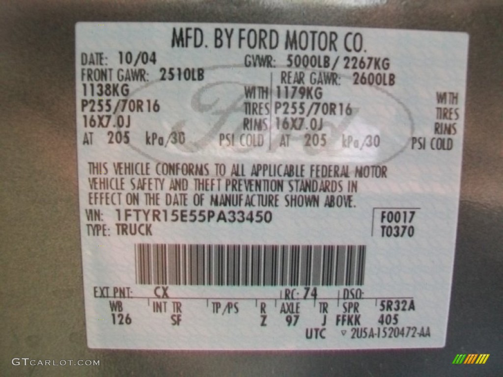 2005 Ranger Color Code CX for Dark Shadow Grey Metallic Photo #58184124