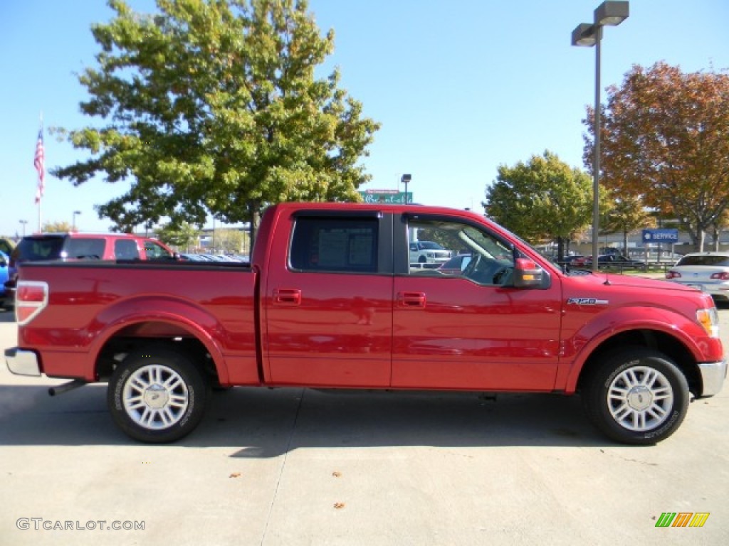 2010 F150 Lariat SuperCrew - Red Candy Metallic / Medium Stone photo #3