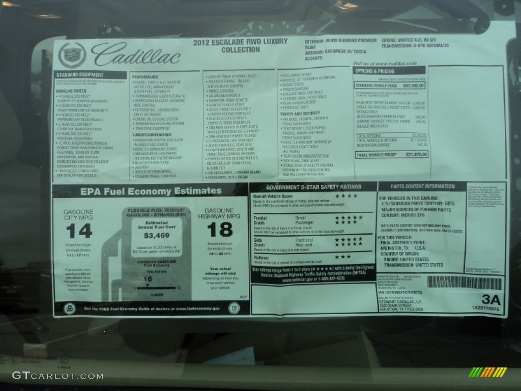 2012 Cadillac Escalade Luxury Window Sticker Photos