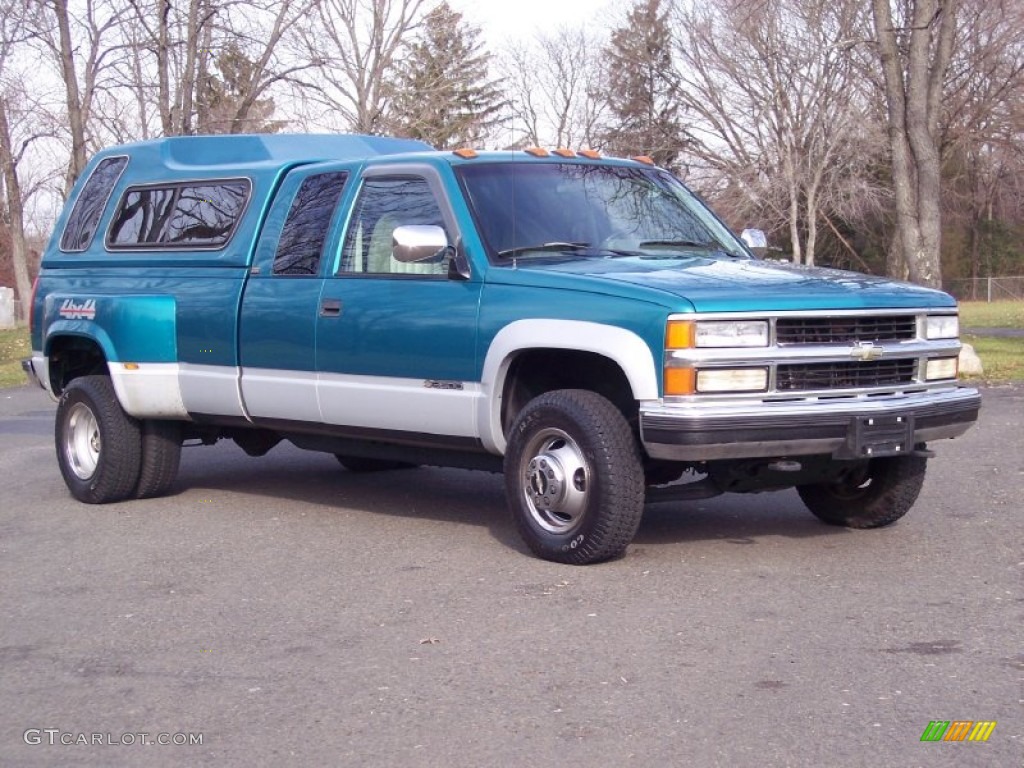 1994 C/K 3500 Extended Cab 4x4 Dually - Bright Teal Metallic / Gray photo #1