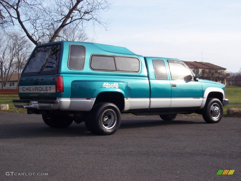 1994 C/K 3500 Extended Cab 4x4 Dually - Bright Teal Metallic / Gray photo #5