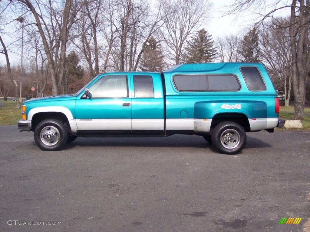 1994 C/K 3500 Extended Cab 4x4 Dually - Bright Teal Metallic / Gray photo #12