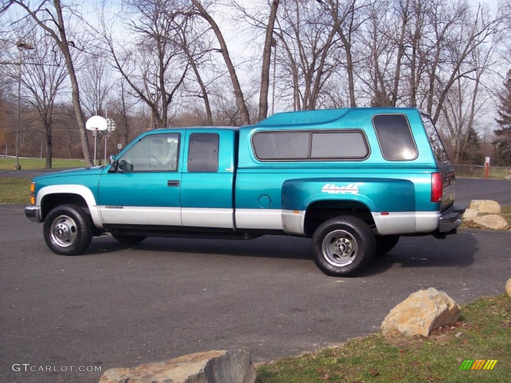 1994 C/K 3500 Extended Cab 4x4 Dually - Bright Teal Metallic / Gray photo #13