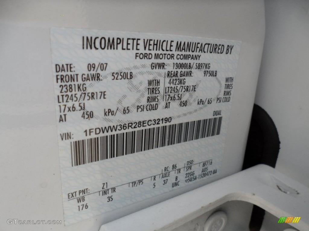 2008 Ford F350 Super Duty XL Crew Cab Chassis Color Code Photos
