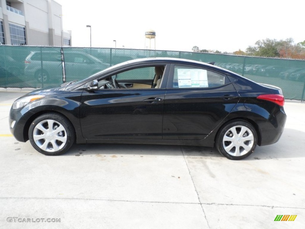 2012 Elantra Limited - Black Noir Pearl / Beige photo #6