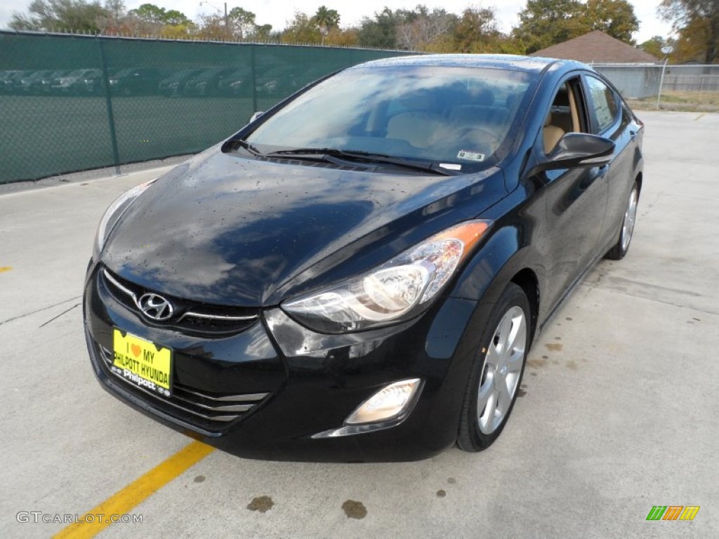 2012 Elantra Limited - Black Noir Pearl / Beige photo #7