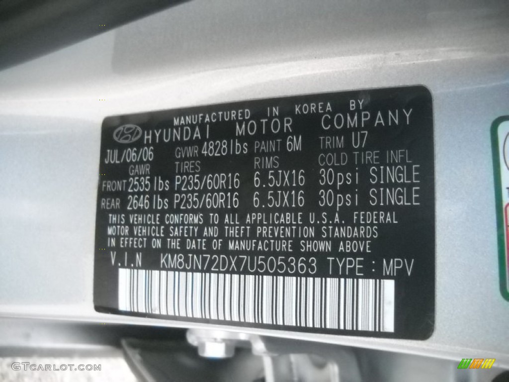 2007 Tucson SE 4WD - Platinum Metallic / Gray photo #11