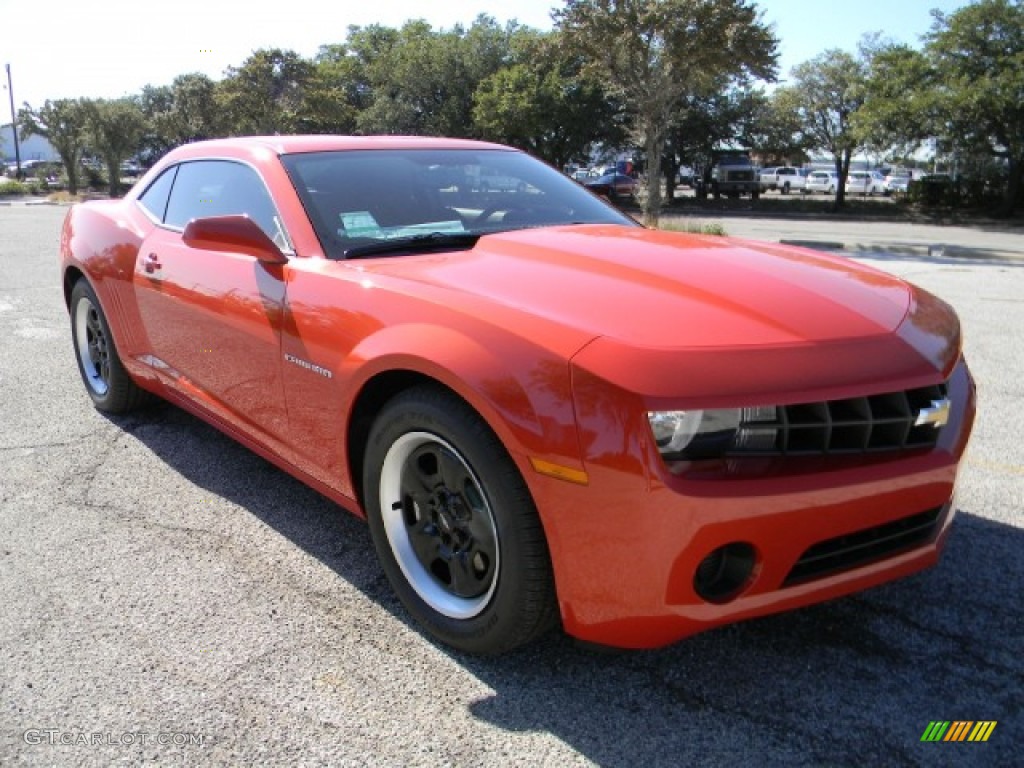 2012 Camaro LS Coupe - Inferno Orange Metallic / Black photo #2