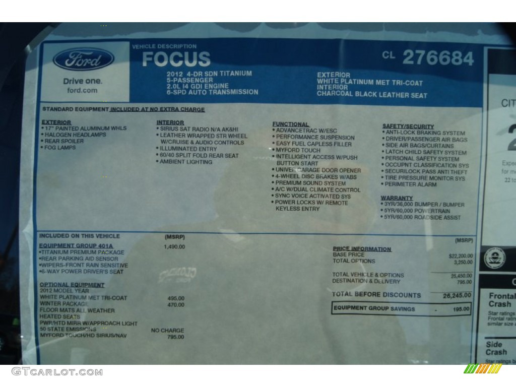 2012 Ford Focus Titanium Sedan Window Sticker Photo #58230592