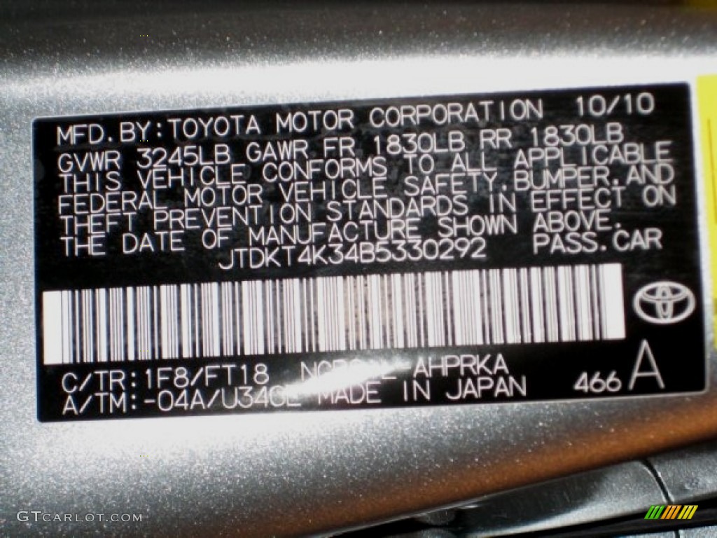2011 Yaris Color Code 1F8 for Meteorite Metallic Photo #58252624