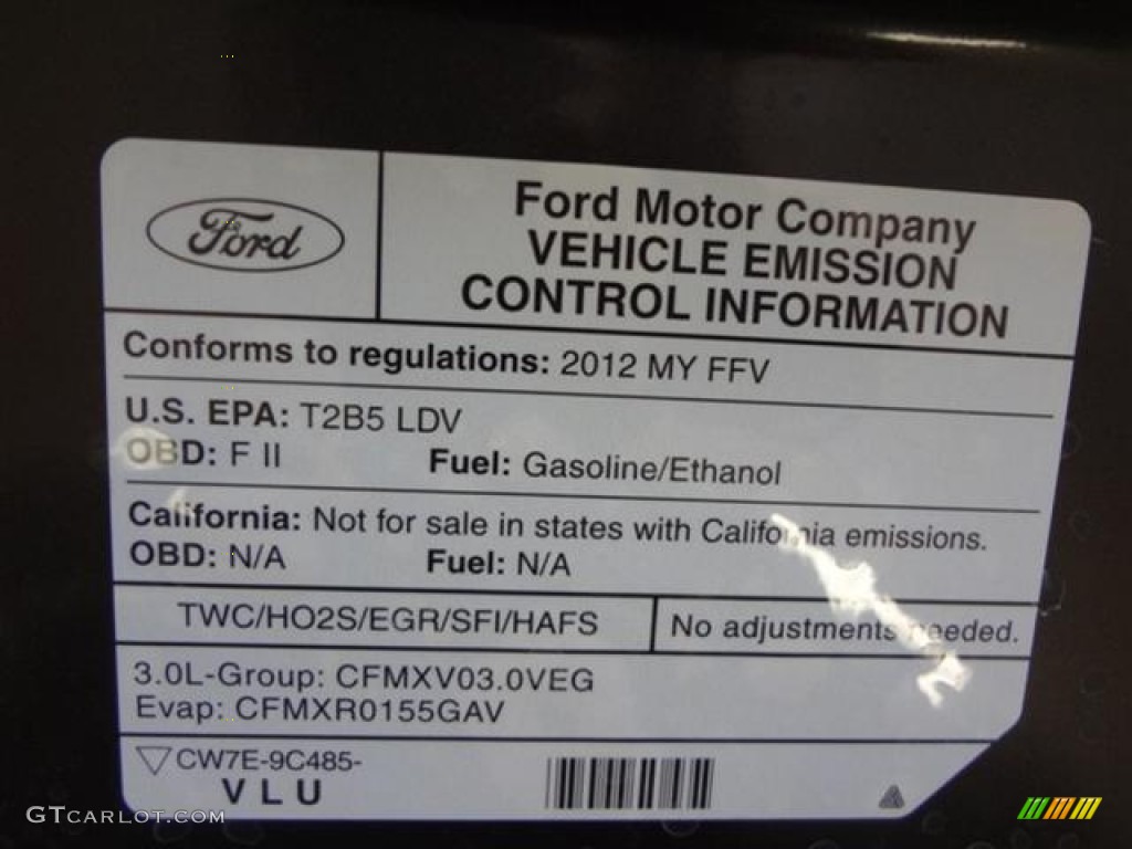 2012 Ford Fusion SEL V6 Info Tag Photo #58260850