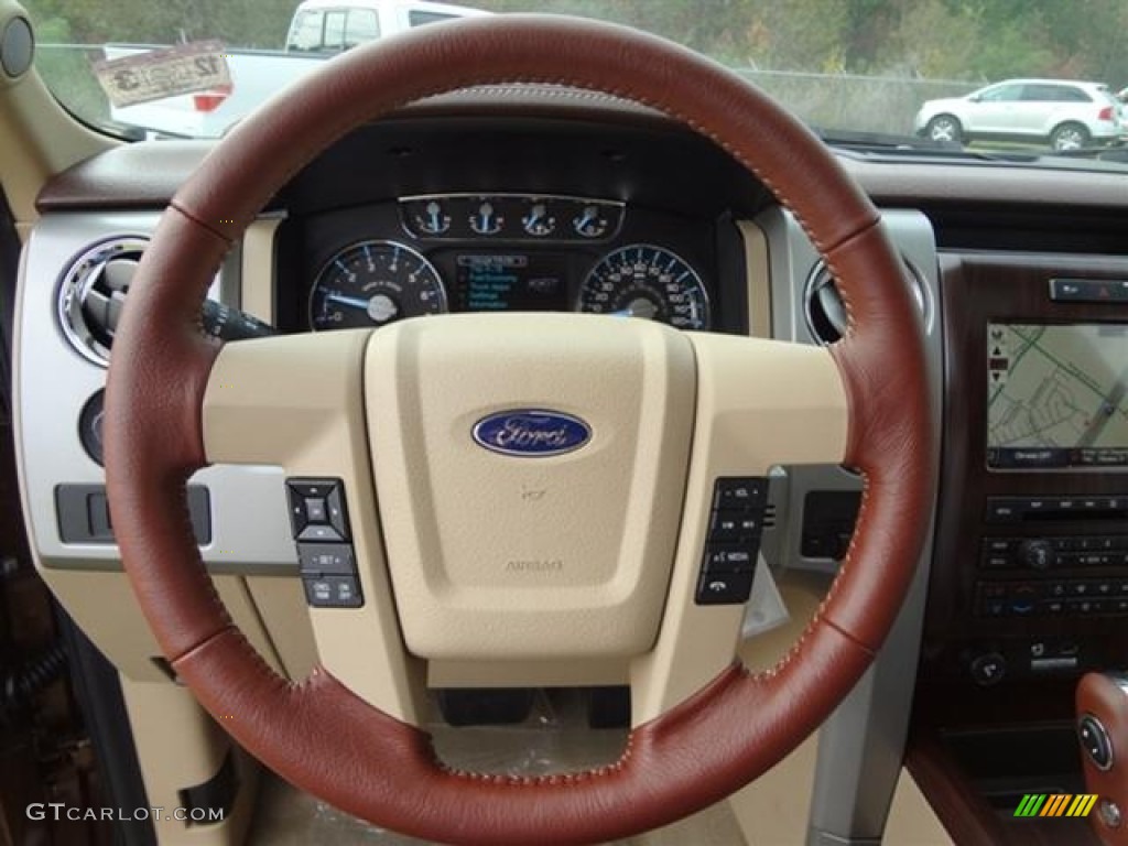 2012 Ford F150 King Ranch SuperCrew 4x4 King Ranch Chaparral Leather Steering Wheel Photo #58262602