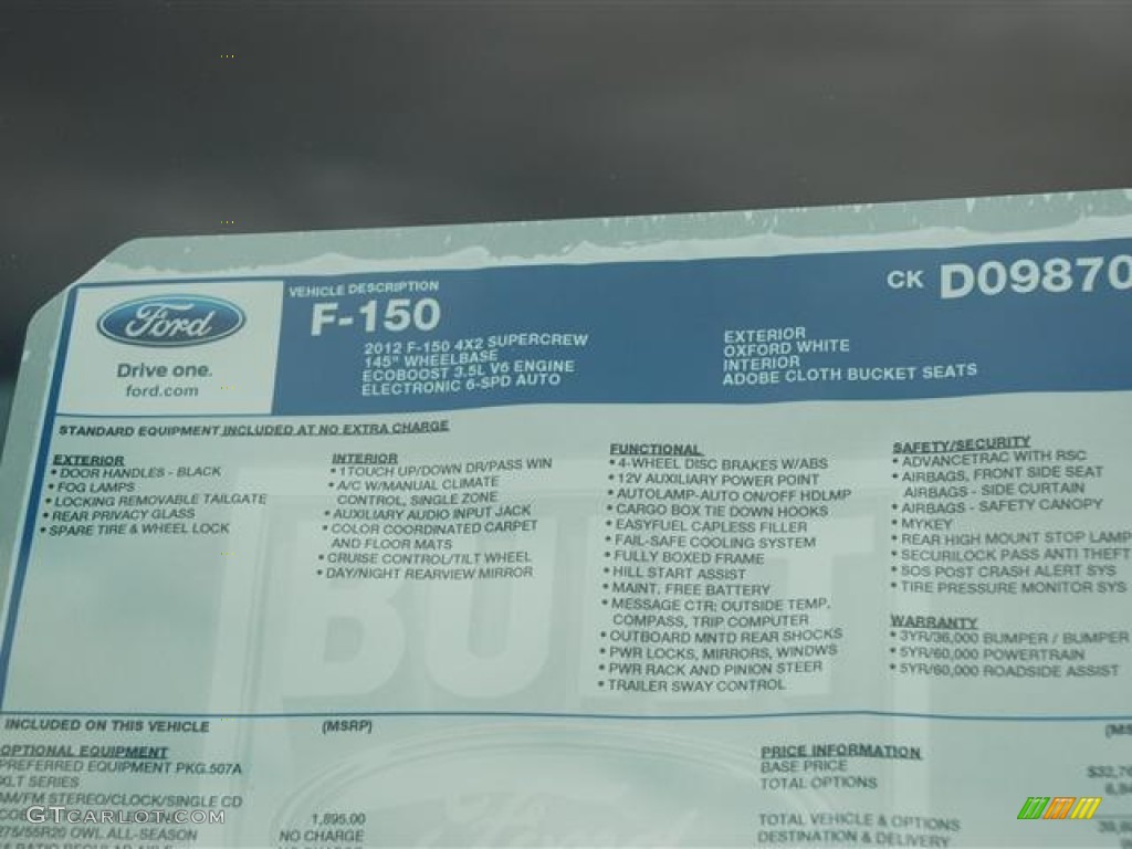 2012 Ford F150 XLT SuperCrew Window Sticker Photo #58262806