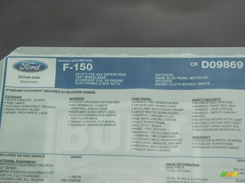 2012 Ford F150 XLT SuperCrew Window Sticker Photo #58262863