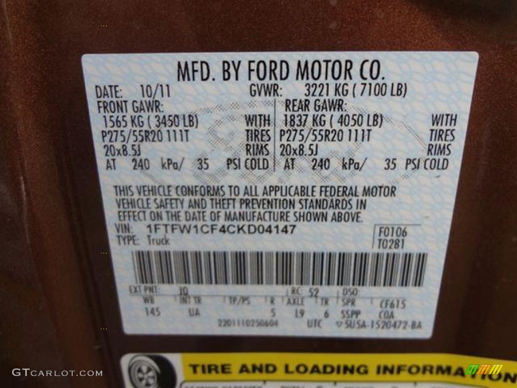 2012 F150 Color Code JQ for Golden Bronze Metallic Photo #58263490