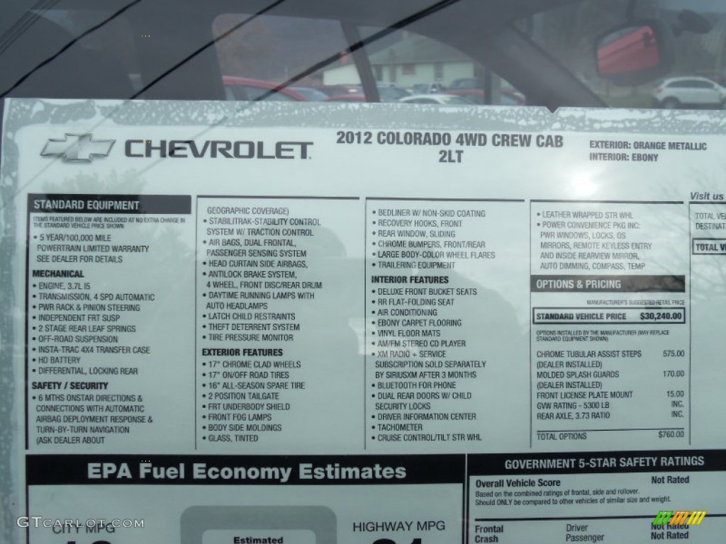 2012 Chevrolet Colorado LT Crew Cab 4x4 Window Sticker Photo #58263937
