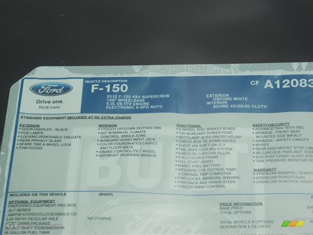 2012 Ford F150 XLT SuperCrew 4x4 Window Sticker Photo #58264171