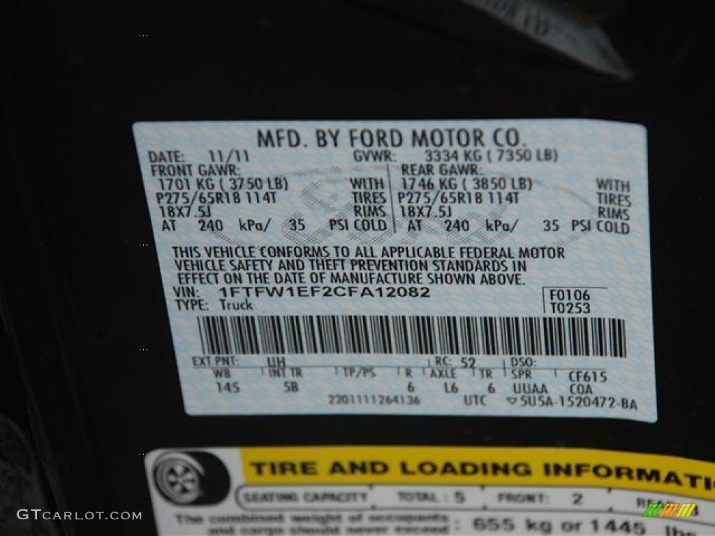 2012 F150 Color Code UH for Tuxedo Black Metallic Photo #58264402