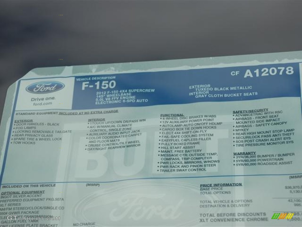 2012 Ford F150 XLT SuperCrew 4x4 Window Sticker Photo #58264984