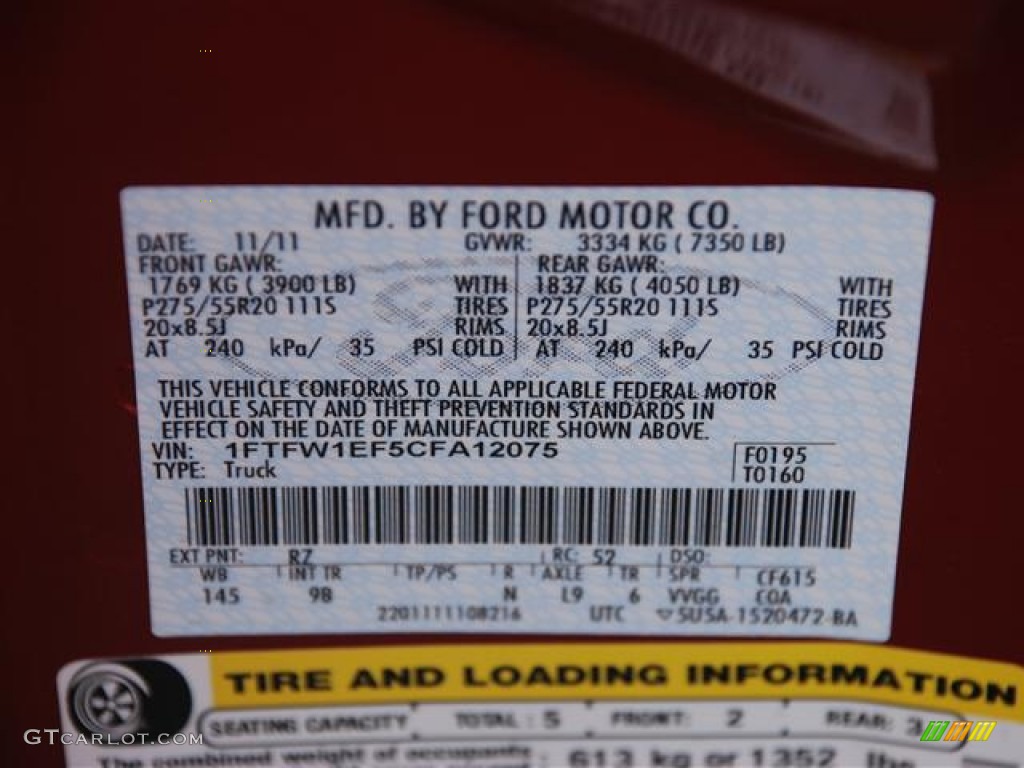 2012 F150 Color Code RZ for Red Candy Metallic Photo #58265200