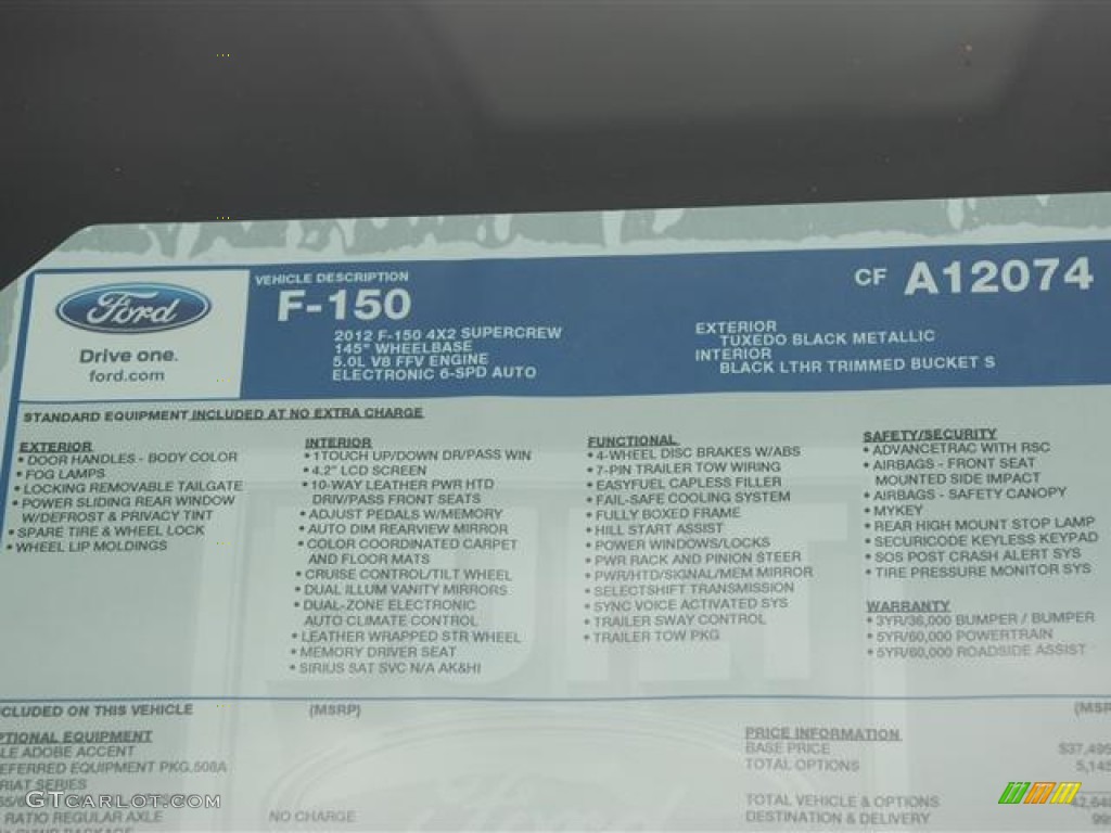 2012 Ford F150 Lariat SuperCrew Window Sticker Photo #58265368