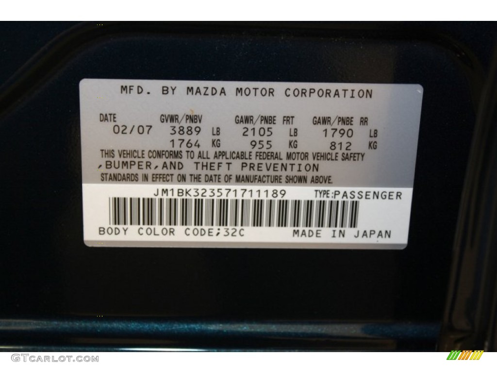 2007 MAZDA3 Color Code 32C for Phantom Blue Mica Photo #58266166
