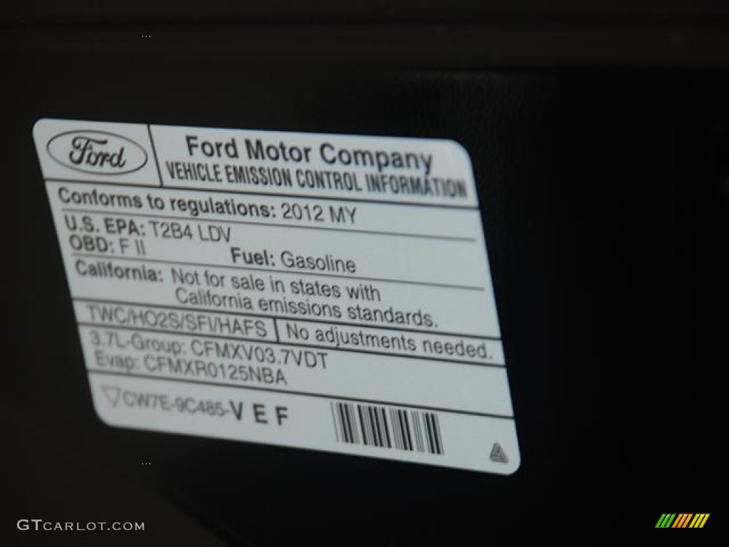 2012 Ford Mustang V6 Premium Coupe Info Tag Photo #58266331