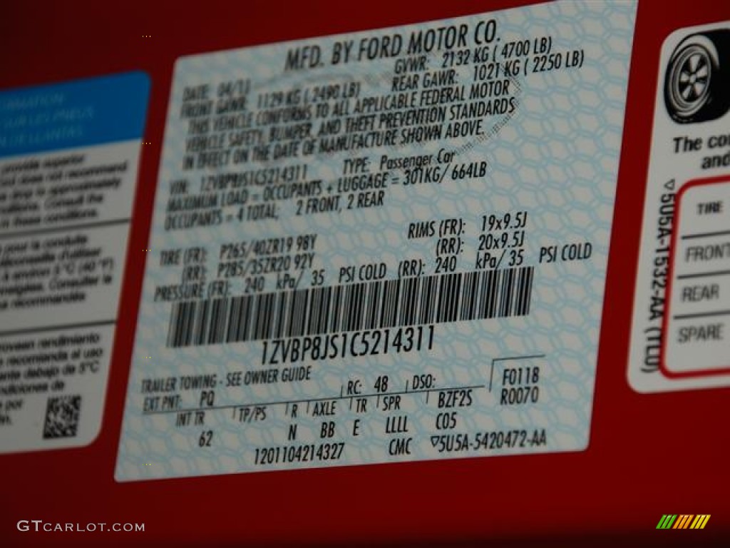 2012 Mustang Color Code PQ for Race Red Photo #58267246