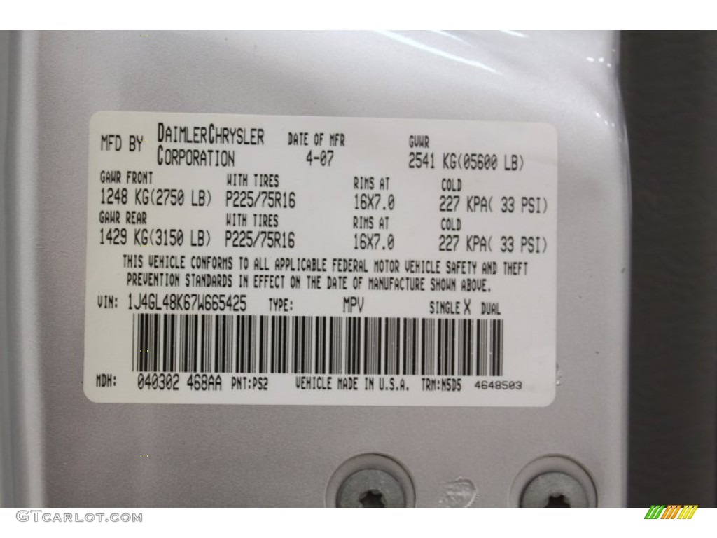 2007 Liberty Color Code PS2 for Bright Silver Metallic Photo #58282877