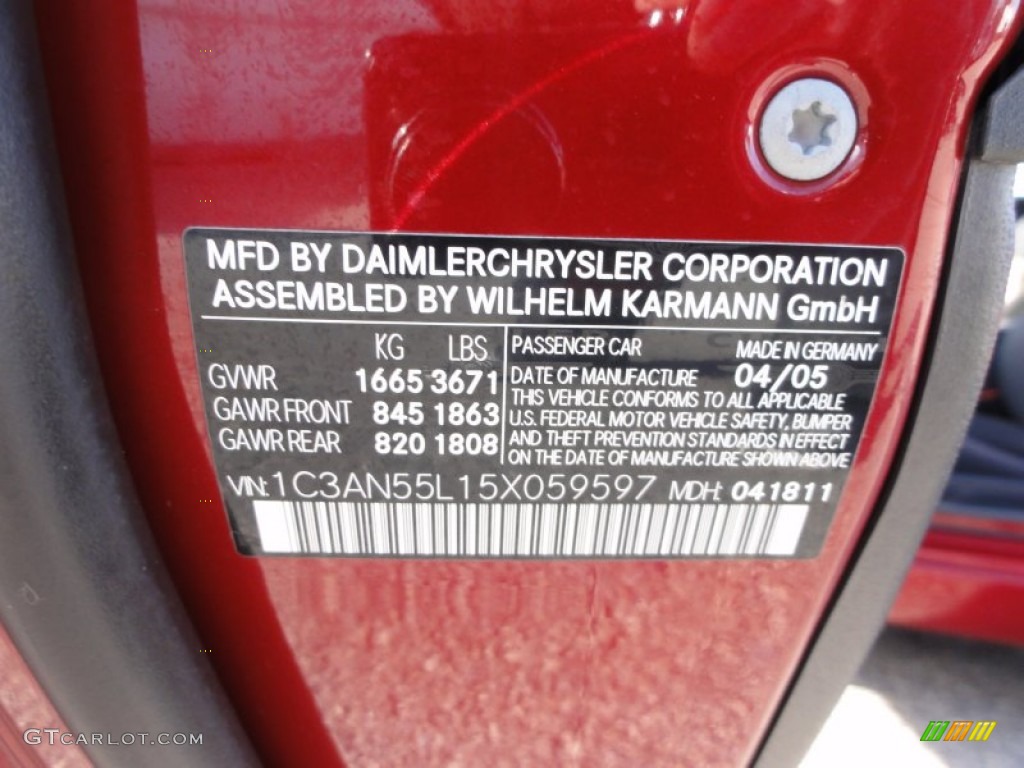 2005 Chrysler Crossfire Limited Roadster Info Tag Photo #58283390